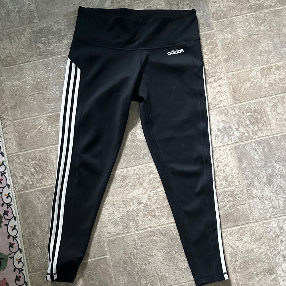 Adidas Black Leggings with White Stripes crop size